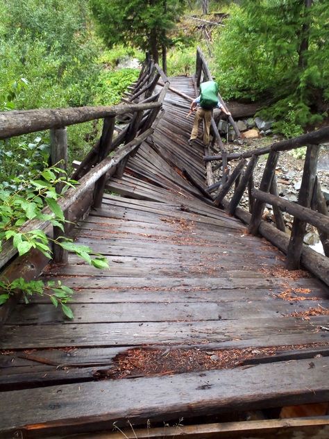 Broken bridge over Trout Creek Near Methow River in Okanogan County Broken Bridge, Bridge Over Creek, Rock Bridge Over Creek, Abandoned Bridge Aesthetic, Stone Bridges Over Creeks, Wooden Bridge Over Creek, Rope Bridge, Bridge Over River, Old Bridges