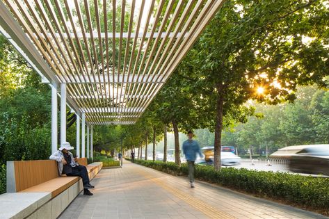 Landscape renewal of U-shaped Road in Shangdi, Beijing by Zhang Jin Video Studio – mooool Covered Walkway Architecture, Stowe School, Architecture Space, Masters Thesis, Urban Design Architecture, Walkway Design, Urban Design Concept, Covered Walkway, Facade Architecture Design