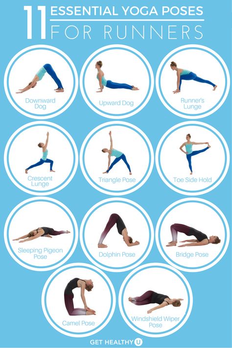 Running is a great exercise, it strengthens your joints and burns calories. Running can take a toll on your body so compliment your workout with these 11 essential yoga poses for runners! Essential Yoga Poses, Ashtanga Vinyasa Yoga, Yoga For Runners, Poses For Beginners, Yoga Iyengar, Cool Yoga Poses, Daily Yoga, Yoga At Home, Yoga Postures