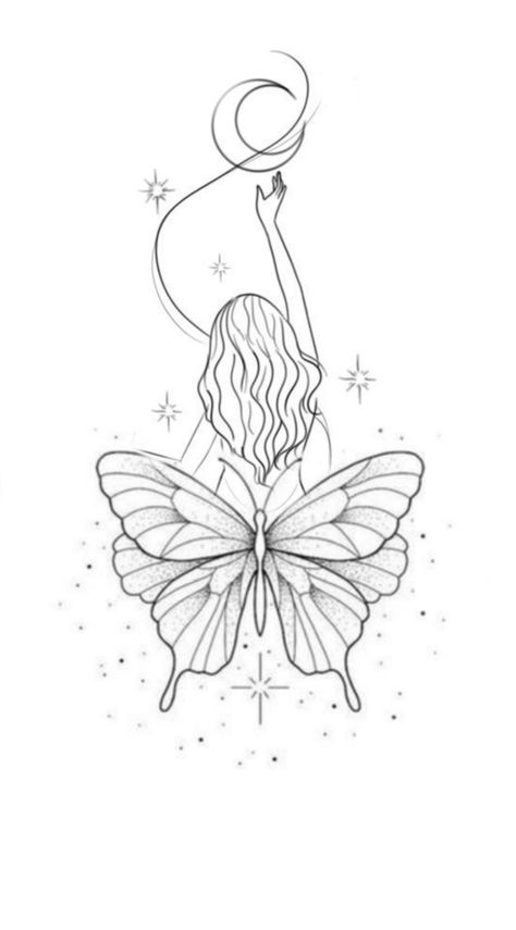 Fairy Tattoo Designs Unique, Butterfly Tattoo Stencil, Hand And Finger Tattoos, Butterfly Art Painting, Small Pretty Tattoos, Fairy Tattoo, Line Art Tattoos, Butterfly Drawing, Art Tattoos