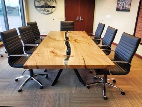 Table Epoxy Wood, Black Epoxy Table, Dining Table Epoxy, Custom Dining Table, Conference Room Design, Meeting Room Design, Live Edge Black Walnut, Wood Resin Table, Table Live Edge