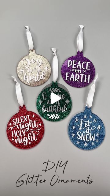 Vanessa Carmody - DIY Craft Tutorials on Instagram: "GLITTER ORNAMENT⁠S⁠ Day 4 of making Christmas Ornaments and these are so sparkly! ✨️⁠ As in my previous videos, instead of Resin I used a non-toxic top coat and can I tell you, it is AMAZING not being affected by a toxic chemical smell! These don't smell at all. 💃⁠ ⁠ Full Tutorial is now up on the channel!⁠ ⁠ #christmascrafts #nativity #Jesus #christmas #holidays #ornament #christmastree #cricut #handmade #glitter #cricutmade #cricutcreated #resin #craftvideo #gifts #diy #homedecor #vinylcrafts #acrylic⁠" Christmas Ornament Resin Ideas, Round Acrylic Christmas Ornaments, Cricut Acrylic Christmas Ornaments, Glitter Acrylic Ornaments Diy, Diy Christmas Resin Crafts, Acrylic Disc Ornaments Diy, Acrylic Blank Ornament Ideas, Diy Resin Ornaments Christmas, Diy Religious Christmas Ornaments