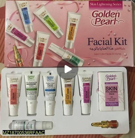 Golden pearl Whitening Facial Kit- Pack of 7 Pearl Facial, Facial At Home, Facial Kit, Golden Pearl, Lightening Creams, Clay Masks, Natural Glow, Facial Skin, Pakistan