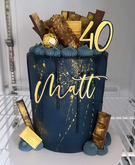 Navy Blue And Gold Cake Birthday, Male Cake Decorating Ideas, Navy And Gold Cake For Men, Navy And Gold Birthday Cake, Male Birthday Cake Ideas Men, Navy And Gold Cake, Blue And Gold Cake, Mens Birthday Cake, Male Birthday Cake