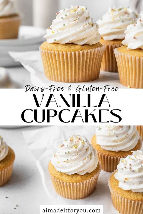 Just because you're lactose-intolerant doesn't mean you have to miss out on dessert time fun! My Dairy-Free Vanilla Cupcakes have a lovely, tender crumb and a gorgeously rich and creamy buttercream frosting, all without the unpleasant side-effects. Try making this easy dairy-free cupcakes recipe next time you’re in the mood for something sweet! #dairyfreecupcakes #vanillacupcakes #dairyfreecake #glutenfreecupcakes Lactose Free Baking, Gluten And Dairy Free Cupcakes, Gluten Free Dairy Free Cupcakes, Lactose Free Desserts, Vegan Buttercream Frosting, Dairy Free Cupcakes, Gluten Free Cupcakes Vanilla, Cupcakes Vanilla, Vegan Buttercream