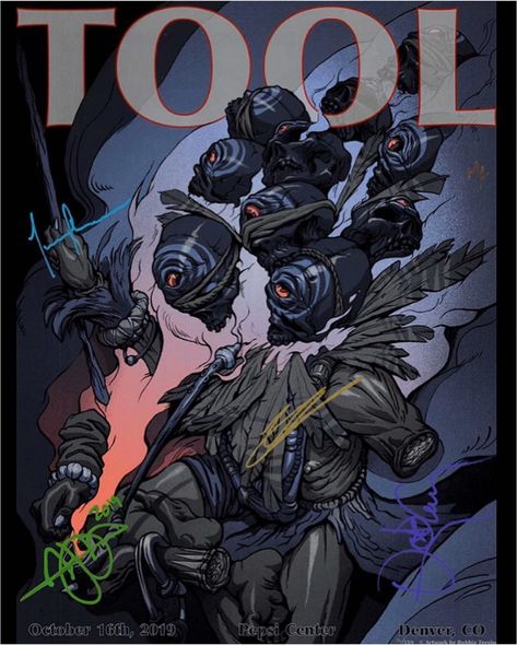 950 Likes, 12 Comments - Tool Posters (@toolposters) on Instagram: “October 16, 2019. Denver, CO. Signed by @toolmusic Artwork by @robbietrevinoart Submitted and owned…” Tool Band Art, Tool Band Artwork, Fear Inoculum, Adi Granov, Tool Poster, Band Artwork, Mark Brooks, Grey Artwork, Tool Music