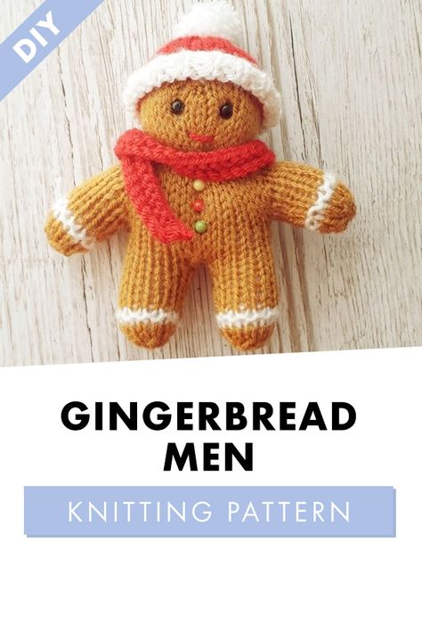 Knit Gingerbread Man Pattern, Gingerbread Man Knitting Pattern Free, Knitted Gingerbread Man, Gingerbread Knitting Pattern, Knitted Gingerbread Man Free Pattern, Christmas Knitting Patterns Free Xmas, Free Christmas Knitting Patterns, Man Knitting, Simple Christmas Decorations