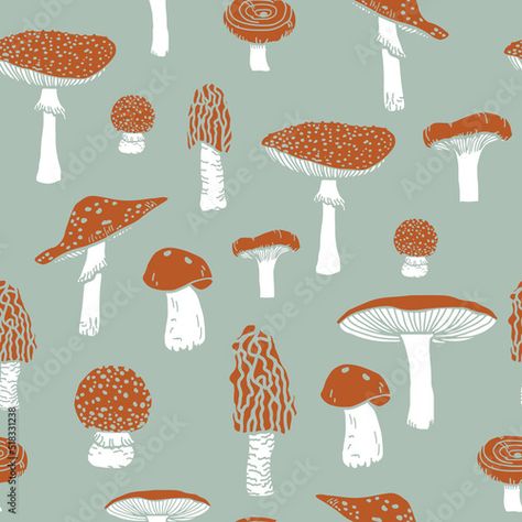 Stock Image: Amanita mushroom seamless pattern.Seamless pattern with mushrooms and floral elements. Mushrooms  in hand-drawn style. Creative autumn texture for fabric, wrapping, textile, wallpaper. Autumn Texture, Fall Leaves Pattern, Amanita Mushroom, Wrap Fabric, Beeswax Wrap, Fabric Wrapping, Textile Wallpaper, Mushroom Pattern, Pattern Design Inspiration