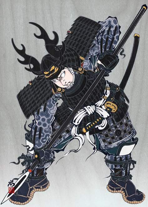 Irezumi Samurai, Tadakatsu Honda, Samurai Edge, Digital Painting Character, Japanese Warrior Tattoo, Chest Tattoo Stencils, Black Cat Tattoos, Samurai Artwork, Japanese Tattoos