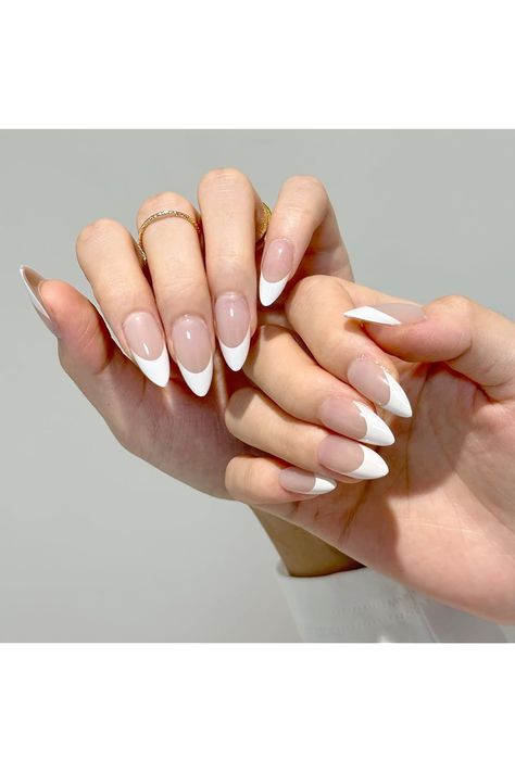 GloBlingle Classic French Tip Press on Nails Medium Almond Gel Nail Tips-40Pcs Press on Nails with Nail Glue 5 in 1 Acrylic Nail Tips Natural Jelly Gel Fake Nails Christmas Nails Manicure DIY XS/S/M/L Claire's Nails, Gel Fake Nails, Nails Medium Almond, French Tip Gel Nails, Almond Gel Nails, White Gel Nails, Natural Acrylic Nails, French Tip Press On Nails, Soft Gel Nails