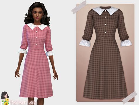 Sims 4 1940s Hair, Vintage Dresses 1940s, Housewife Dress, The Sims 4 Custom Content, Alpha Cc, Retro Clothes, 1940s Outfits, 50th Clothes, 1960 Dress