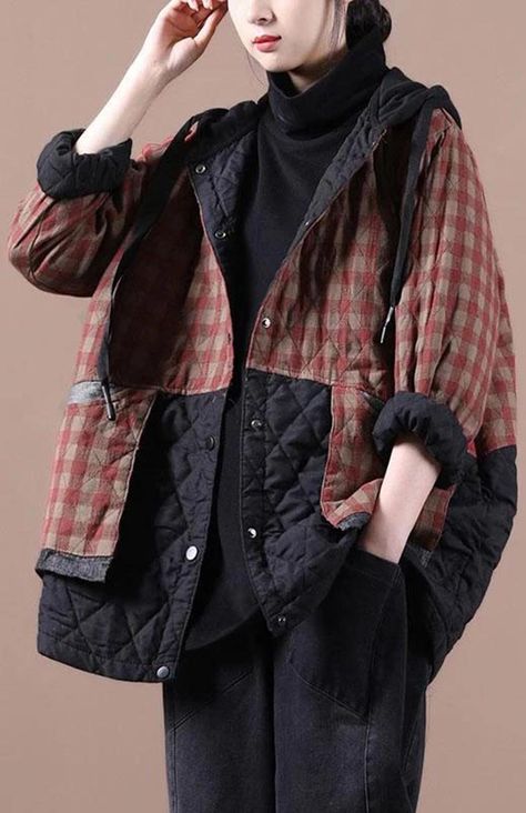 Spring Plus Size Plaid Warm Hoodie Coat Denim Kimono, Luxury Outerwear, Winter Outwear, Winter Plaid, Plus Size Winter, Spring Coat, Women Coat, Winter Parka, Hoodie Coat