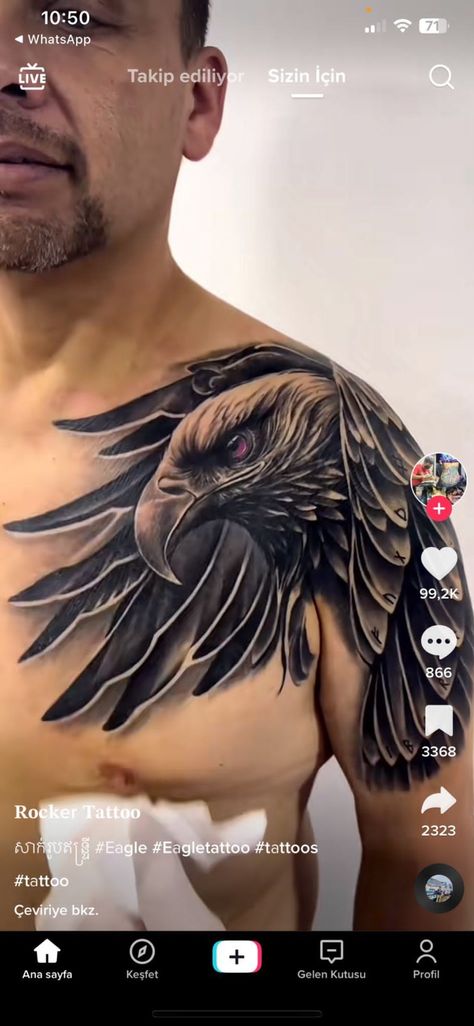 Eagle Tattoo Men Shoulder, Eagle Arm Tattoo, Black Eagle Tattoo, Eagle Shoulder Tattoo, Lion Chest Tattoo, Eagle Wing Tattoos, Tattoos On Side Ribs, Men Tattoo, God Tattoos