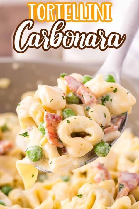 Tortellini Carbonara features all the flavors you love in a creamy carbonara but with bacon and cheese tortellini! Mermaid Diet, Tortellini Carbonara, Traditional Carbonara Recipe, The Country Cook Recipes, Cheese Tortellini Recipes, Easy Tortellini, Creamy Carbonara, Chicken Carbonara, Tortellini Recipes