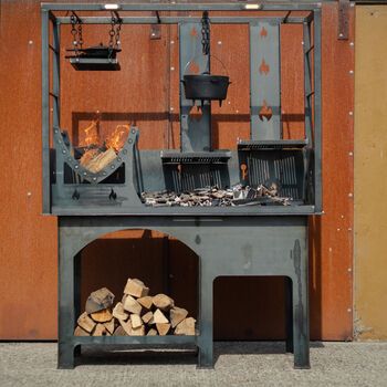 Steel Chiminea With Wood Store By Garden Leisure | notonthehighstreet.com Outdoor Kitchen On Porch, Outdoor Wood Burner, Bbq Backyard, Asado Grill, Fire Bricks, Pizza Oven Outdoor Kitchen, Fire Tables, British Steel, Landscaping Backyard