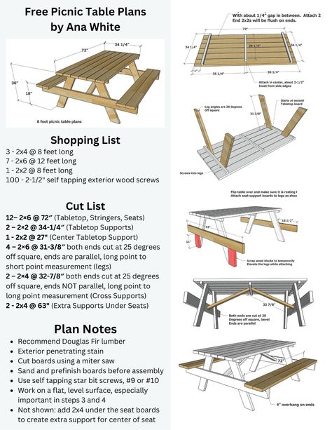 6 Ft Picnic Table Plans, Free Pallet Project Plans, Diy Picnic Table Easy, Table Building Plans, Octagon Picnic Table Plans, Farmhouse Picnic Table, Picnic Table Woodworking Plans, Pallet Picnic Tables, Build A Picnic Table