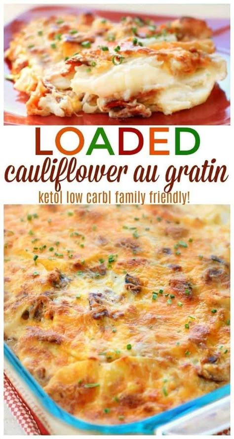 This loaded cauliflower au gratin will become your family's new favorite keto side dish. This low carb dish is filled with cauliflower, cheese, and bacon! It is a quick and easy recipe that is perfect for a dinner or a side dish. Grab the recipe for this keto loaded cauliflower au gratin today! You and your family will love it! #recipes #dinner #easyrecipe #keto #lowcarb Cauliflower Au Gratin, Keto Easter, Carb Side Dishes, Keto Veggies, Carb Sides, Loaded Cauliflower, Low Carb Side, Quick Side Dishes, Keto Sides