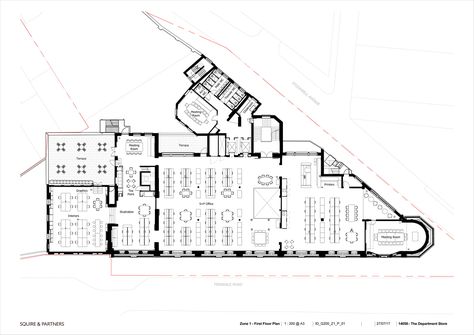 Gallery of The Department Store / Squire and Partners - 76 Modern Farmhouse Floors, Modern Farmhouse Floorplan, Hatfield House, First Floor Plan, Cool Office Space, Farmhouse Floor Plans, Pergola Lighting, Metal Pergola, Pergola Attached To House