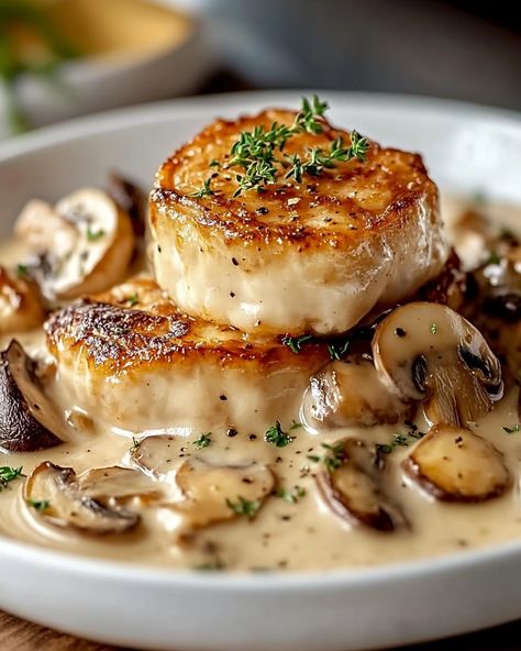 🍲 Scallops and Mushroom Blanquette 🍲 ""WOULD YOU EAT THIS DELICIOUS 🍲 Scallops and Mushroom Blanquette 🍲?"" Savor a Moment of Culinary Delight - Perfect for Family Celebrations or an Elegant Dinner at Home! 🍽️ Ingredients 🍽️ - 1 tablespoon of olive oil - 1 egg yolk - 1 tablespoon of lemon juice - 200 ml of dry white wine - 200 ml of heavy cream - 30 g of butter - 300 g of Paris mushrooms, sliced - 1 onion, sliced - 1 tablespoon of flour - 500 g of scallops - 1 carrot, sliced - Salt and pep... Scallops And, Holiday Party Main Dish Ideas, Scallops With Mushrooms, Scallop Mushroom, Scallop Dinner, Scallop Recipes White Wine, Sauteed Scallops Garlic Butter, 2000s Food, Elegant Food