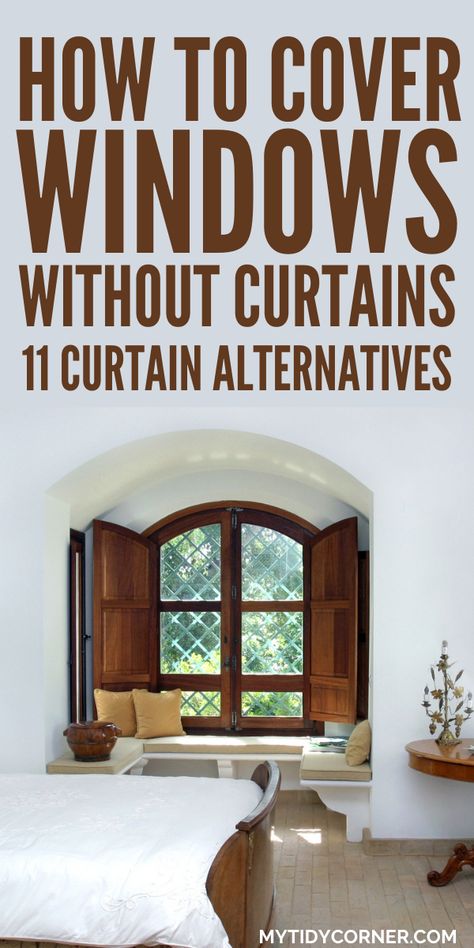 window curtain alternatives Window Curtain Alternatives, How To Cover A Window Without Curtains, Cabin Window Treatments Living Room, Casement Window Treatments, No Curtains On Windows Ideas, Cover Windows Without Curtains, Blinds Alternative, Alternatives To Curtains, Windows Without Curtains