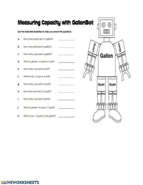 Gallon Guy Printable, Gallon Man Printable, Measuring Worksheets, Gallon Man, Classroom Structure, Math Minutes, March Ideas, Printable Puzzles For Kids, Math Notebook