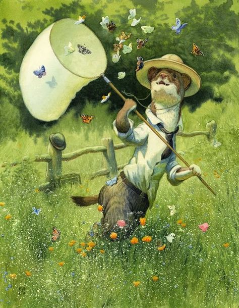 Chris Dunn Illustration, Catching Butterflies, Butterfly Illustration, Fairytale Art, Old Paintings, Arte Animal, Arte Fantasy, Art And Illustration, A Stick