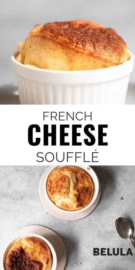 This simple, yet elegant Cheese Soufflé recipe is the perfect savoury dish for breakfast, lunch, or for a dinner course. Surprisingly simple to prepare, as long as you follow the instructions well, and filled with Comte cheese flavor. 4 main components bring this classic French recipe together: béchamel, egg yolks, egg whites, and cheese. Spring Baking Recipes, Cheese Souffle Recipes, Winter Baking Recipes, Cheese Soufflé, Hot Chocolate Brownies, Comte Cheese, Cheese Souffle, French Recipe, Delicious Christmas Desserts