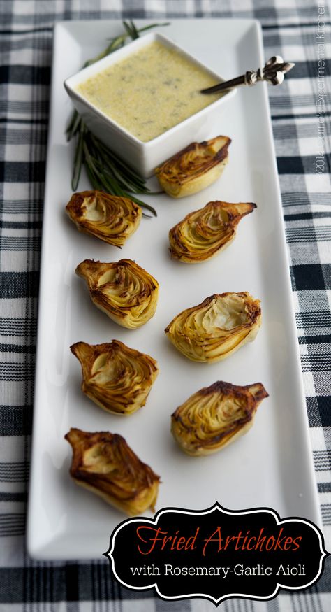 Fried Artichokes with Rosemary-Garlic Aioli | Carrie's Experimental Kitchen Crispy Artichoke Hearts, Fried Artichoke Hearts, Fried Artichokes, Fried Artichoke, Dip Recipes Appetizers, Gluten Free Puff Pastry, Vegetable Appetizers, Lemon Aioli, Elegant Food