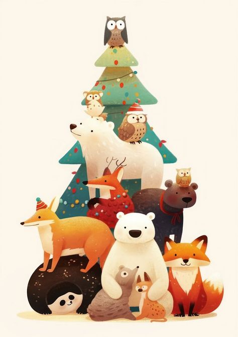 Cute animals christmas illustration winter. | free image by rawpixel.com / Aew Winter Animals Illustration, Christmas Animals Illustration, Animals Illustration, Animals Christmas, Christmas Illustrations, Nice Pic, Winter Animals, Awesome Designs, Cute Animals Images