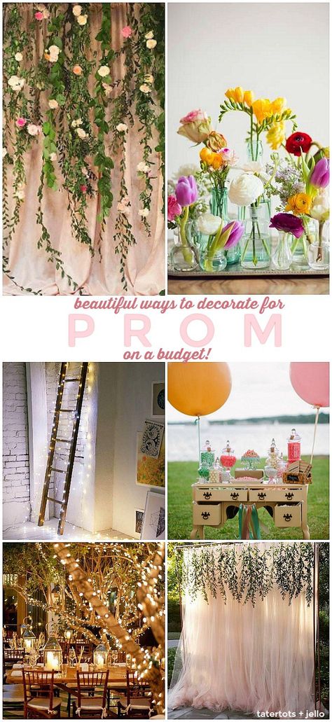 Home Prom Ideas, Enchanted Forest Decorations Prom, Boho Prom Decor, School Dance Decorations Cheap, Spring Fling Dance Ideas, Before Prom Party Ideas, Boho Prom Theme, Dance Themes Highschool, Pre Prom Party Ideas