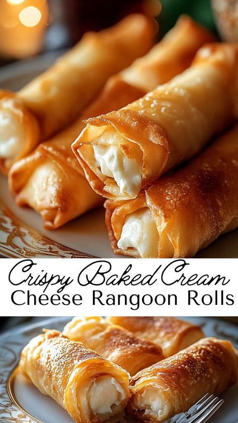 These baked cream cheese rangoon rolls offer the perfect balance of crispy and creamy. Ideal for fall recipes, they’re a healthier alternative to fried snacks, making them guilt-free yet indulgent. Enjoy them as a starter or snack that’s quick, easy, and packed with flavor. Baked Rangoon Cream Cheeses, Cream Cheese Spring Rolls, Cream Cheese Rangoon Rolls, Ham Roll Ups With Cream Cheese, Healthy Cream Cheese Recipes, Rolled Appetizers, Egg Roll Appetizers, Cream Cheese Ragoons, Cheese Rangoon Recipe