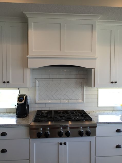 Kitchen Range Hood Ideas Modern White Cabinets, Shaker Cabinet Range Hood, Plates On Vent Hood, Cabinetry Range Hood, White Kitchen Stove Hood, Built In Oven Range Hood, 30 Inch Stove With 36 Inch Hood, Square Stove Hood, Decorative Range Hood Cover