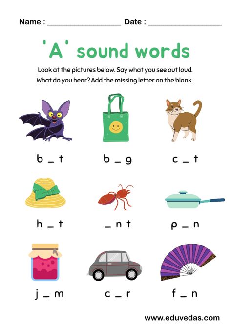 A E I O U Worksheet For Kindergarten, A Vowel Words Worksheet, Fill In The Blanks Worksheets For Kids, A E I O U Worksheet, O Sound Words Worksheet, U Sound Words, A Sound Words Worksheet, 1st Grade Reading Worksheets, Phonics Worksheets Free