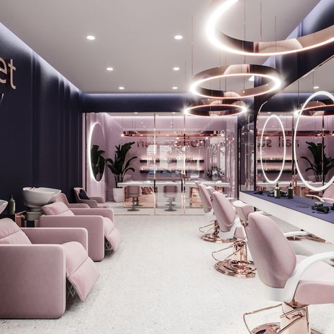 sweet beauty salon Hair And Nail Salon Ideas Interior Design, Big Beauty Salon, Beauty Saloon Interiors Ideas, Classy Beauty Salon, Beauty Salon Decor Ideas Luxury, Salon Architecture Design, Luxury Beauty Salon Design Interior, Salon Sweet Ideas, Fancy Beauty Salon