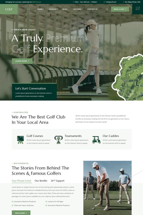 Experience the epitome of elegance and precision with our Colf – Golf Course and Club WordPress Theme. Webdesign Inspiration, Sports Theme, Web Design Inspiration, Golf Course, Wordpress Theme, Golf Clubs, Golf Courses, Website Design, Wordpress