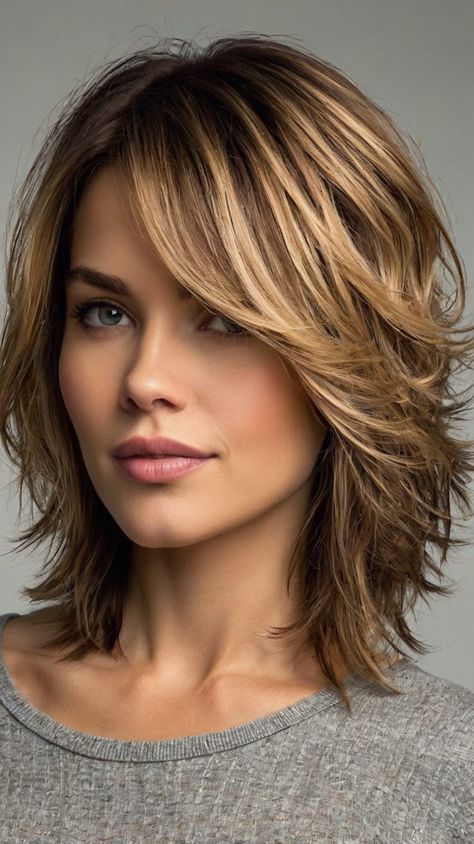 Layered Haircuts for Long Hair Layers Around The Face, Face Framing Layers For Medium Hair, Layered Straight Hair Medium, Haircut With Short Layers, Chin Length Face Framing Layers, Multi Layer Haircut, Cuts For Thick Hair, Medium Haircuts, Shoulder Length Hair With Long Layers