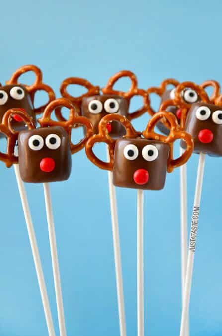 Marshmallow Pops Recipe, Chocolate Reindeer, Reindeer Cakes, Edible Eyes, Apple Hand Pies, Just A Taste, Easy Christmas Treats, Holiday Pops, Marshmallow Pops