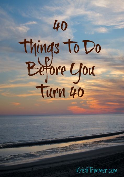 40 Things To Do Before You Turn 40 http://kristitrimmer.com/40-things-to-do-before-you-turn-40/ Today is my last day in my 30s! What would you add? Any advice for turning 40? #bucketlist 40 Year Old Bucket List, 40th Birthday Decoration Ideas For Women, 40 Birthday Ideas For Woman Turning 40, Turning 40 Bucket List, Quotes For Me, Birthday Ideas For Women, Annual Goals, In My 30s, My 30s