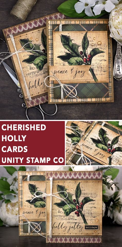 Unity Stamp Company Christmas Cards, Unity Stamps Cards Ideas, Holly Christmas Cards, Unity Stamps Cards, Company Christmas Cards, Getting Ready For Christmas, A Vintage Christmas, Unity Stamp Company, Holly Christmas