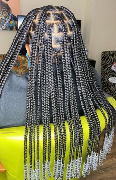 Large Knotless Braid With Beads Small Medium Knotless Braids With Beads, Bra Length Knotless Braids With Beads, Knotless Braid With Beads, Long Medium Knotless Braids With Beads, Light Brown Knotless Braids With Beads, Large Knotless With Beads, Knotless Braids With Real Hair With Beads, Medium Knotless Braids With Beads, Braids With Clear Beads