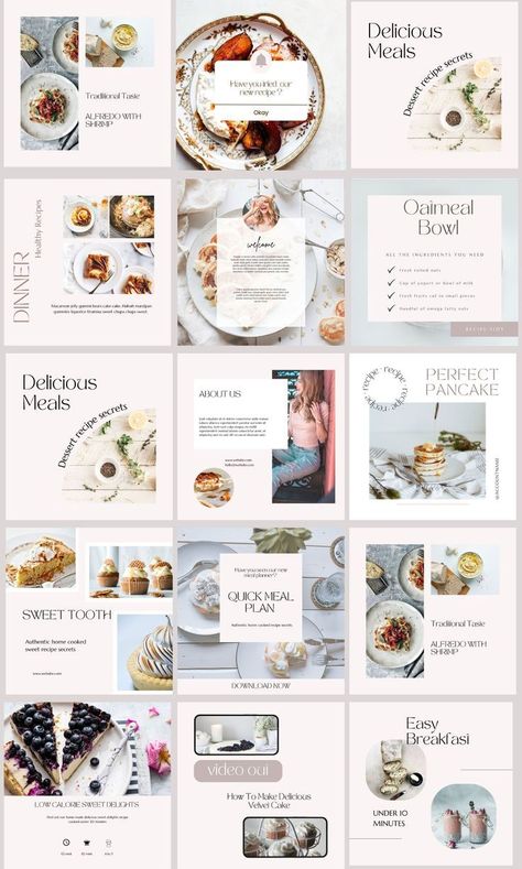 Instagram templates for food bloggers and wellness owners to create beautiful social media content. Featuring food and wellness themes to showcase delicious recipes and healthy lifestyle tips. #foodblogger #wellnessowner #socialmediatemplate #healthyeating #foodphotography Wellness Social Media, Blog Post Design, Instagram Grid Design, Template Food, Instagram Feed Planner, Instagram Feed Layout, Food Template, Food Instagram, Story Design