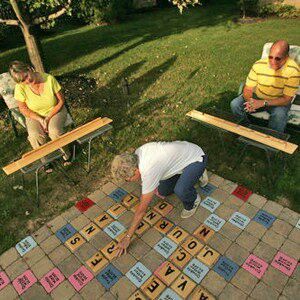 Yard scrabble Yard Scrabble, Outdoor Scrabble, Scrabble Tile Crafts, Scrabble Board Game, Scrabble Game, Scrabble Board, Happy Presidents Day, Tile Crafts, Lawn Games