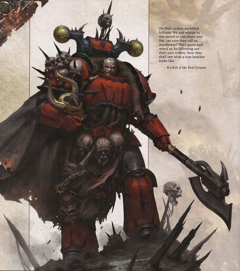 Art of Warhammer on Instagram: “The Red Corsairs are a Renegade Chapter and warband of Heretic Astartes who lead a vast fleet of pirates composed of mortals and…” Warhammer Armies, Chaos Legion, Space Marine Art, Chaos 40k, Red Space, Godzilla Wallpaper, Starship Concept, Warhammer 40k Art, Creature Artwork