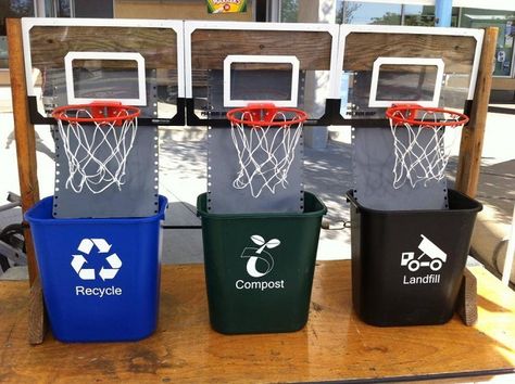 Turn Recycling into a Game of Hoops Recycling Games, Recycling Station, Recycling Information, Saving The Planet, Recycle Box, Urban Furniture, Outdoor Storage Sheds, Trash Bins, Shed Storage