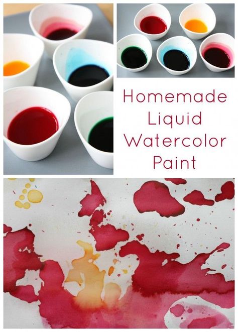 Homemade Liquid Watercolor Paint. So easy to make, quick and cheap! Perfect for all kinds of craft projects. Homemade Watercolor Paint, Homemade Watercolors, Homemade Paint, Homemade Art, Stencil Projects, Liquid Watercolor, Diy Watercolor Painting, Diy Watercolor, Crafts Projects