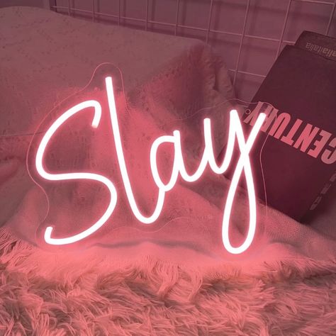 A slay neon sign would be a stylish addition to any room, providing a modern and chic aesthetic while also serving as a unique and eye-catching piece of decor that can enhance the overall ambiance and mood of the space. It's a great way to express your personality and add a touch of personality to your home or office. Slay Neon Sign, Pink Game Room, Teenage Wallpaper, Pink Aesthetic Room Decor, Game Room Neon, Girls Bedroom Wall Decor, Teen Room Designs, Preppy Bedroom Decor, Pumpkin 1st Birthdays