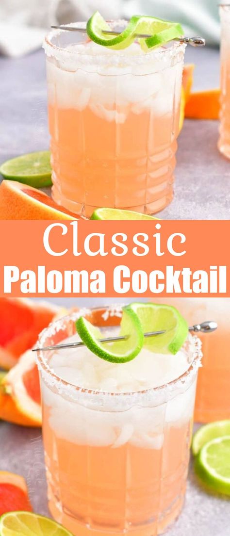 Paloma is a delightfully refreshing tequila cocktail that’s made with only 4 simple ingredients. Grapefruit soda, tequila, fresh lime juice, and a little agave nectar come together to create an unforgettably delicious drink. This summer, refresh yourself with a Paloma cocktail! Mexican Paloma Cocktail Tequila, 4 Ingredient Cocktails, Paloma Recipe Tequila, Tequila Paloma Recipe, Paloma Cocktail Tequila Recipe, Simple Tequila Cocktails, Easy Tequila Drinks Simple, Paloma Cocktail Tequila, Drinks Made With Tequila