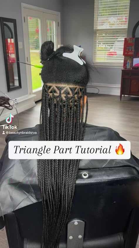 33K views · 738 reactions | Triangle Part Tutorials ✨ #knotlessbraids #knotlesstutorial #stitchbraids #boxbraids #rvahairstylist #rvabraider | Beauty N Braids RVA | Beauty N Braids RVA · Original audio Triangle Parting Box Braids, Triangle Parting Pattern, Triangle Box Braids Parting Pattern, Triangle Parts Knotless Braids, Braiding Parts, Knotless Braids Triangle Parts, Braids Parting Pattern, Parting Chart For Braids, Braid Parting Pattern