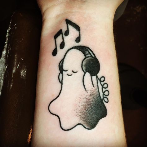 Funny and Cute Ghost Tattoos | POPSUGAR Smart Living UK Photo 1 Music Ghost Tattoo, Happy Ghost Tattoo, Funny Ghost Tattoo Ideas, Matching Spooky Tattoos, Adorable Ghost Tattoo, Silly Ghost Tattoo, Reading Tattoo, Ghost Tattoo, Epic Tattoo