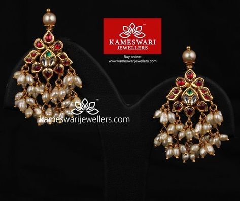 Kameswari Jewellers, Coral Jewelry Set, Gold Earrings Indian, Antique Gold Earrings, Large Pearl Earrings, Gold Jhumka Earrings, Gold Jewelry Simple Necklace, Gold Necklace Indian Bridal Jewelry, Indian Jewellery Design Earrings